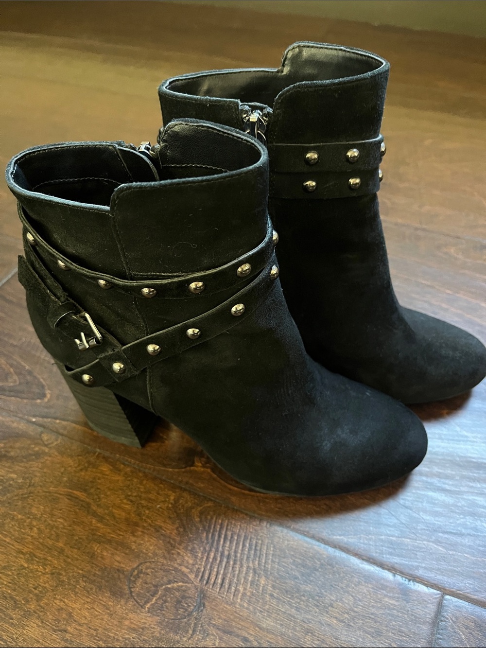 Nordstrom Black Leather Studded Buckle Moto boots